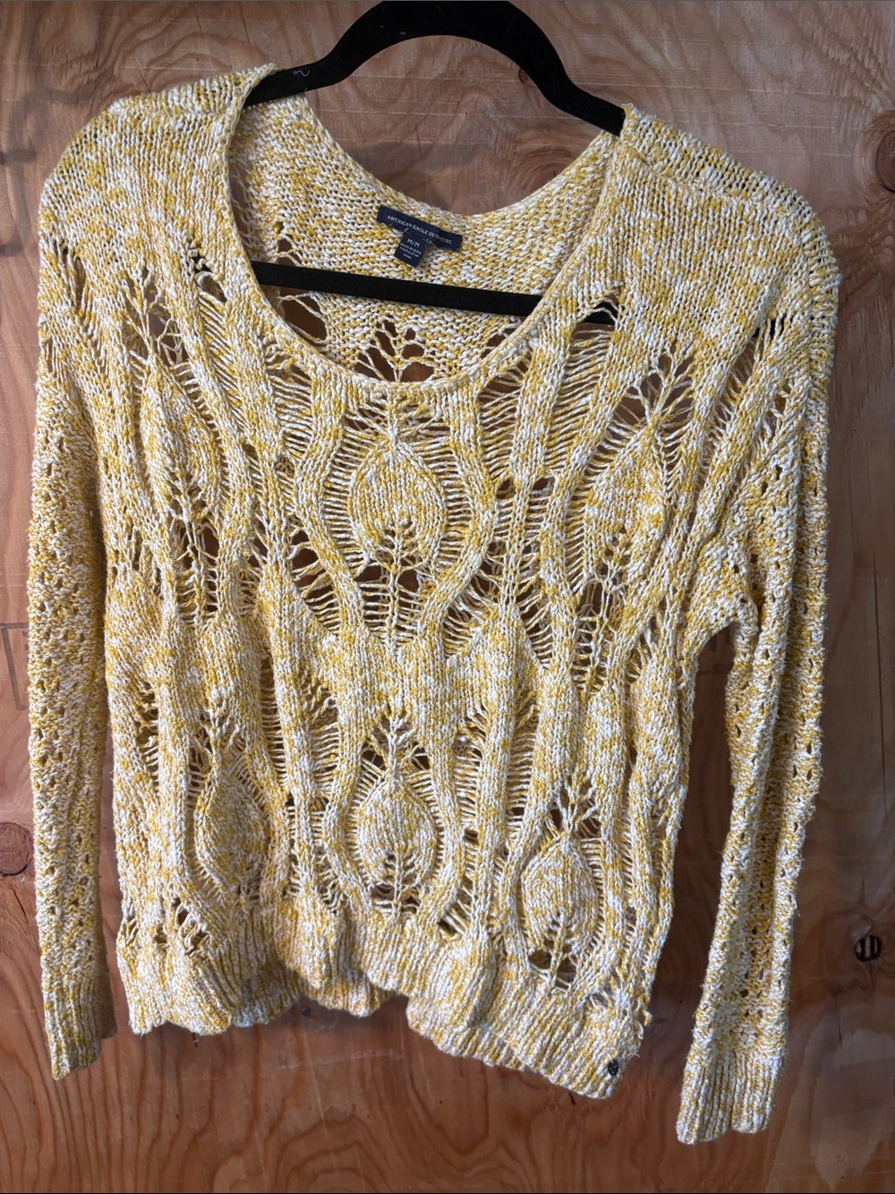 American Eagle Outfitters Yellow Open-Weave Scoop Neck Sweater